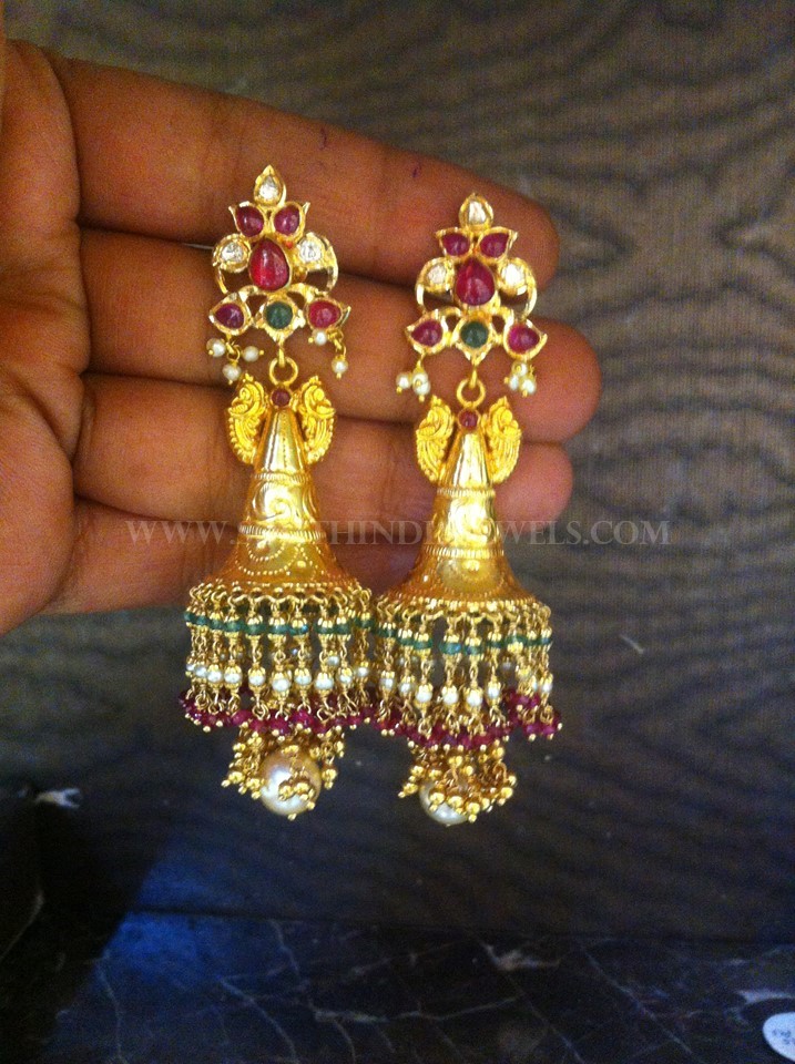 Gold Antique Jhumka From Tirupati Jewellers