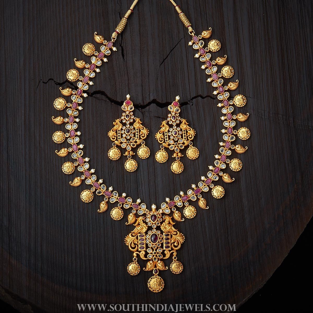 Gold Plated Antique Ruby Necklace From Kushal's Fashion Jewellery