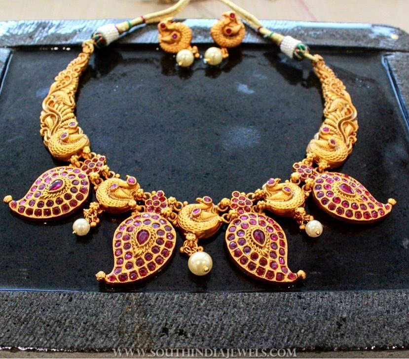 Gold Plated Mango Ruby Necklace