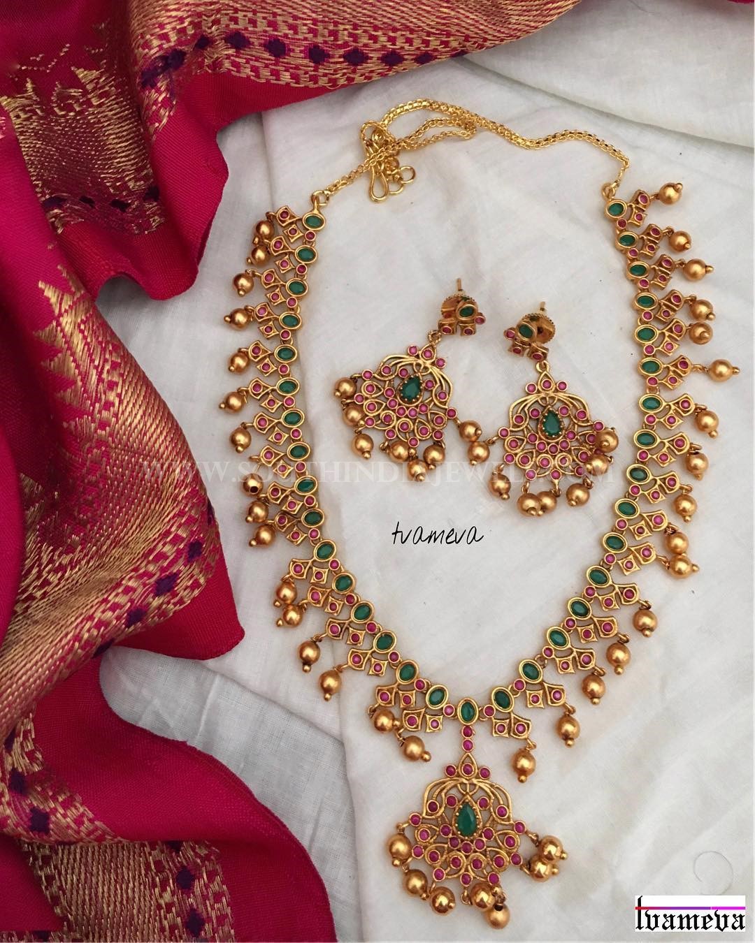 Gold Plated Ruby Emerald Set From Tvameva