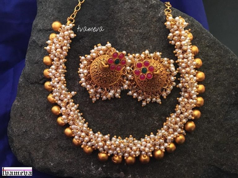 Gold Plated Pearl Necklace With Jhumka