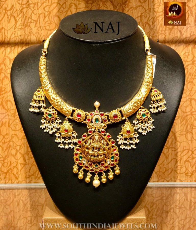 Gold Nakshi Work Lakshmi Necklace From Naj