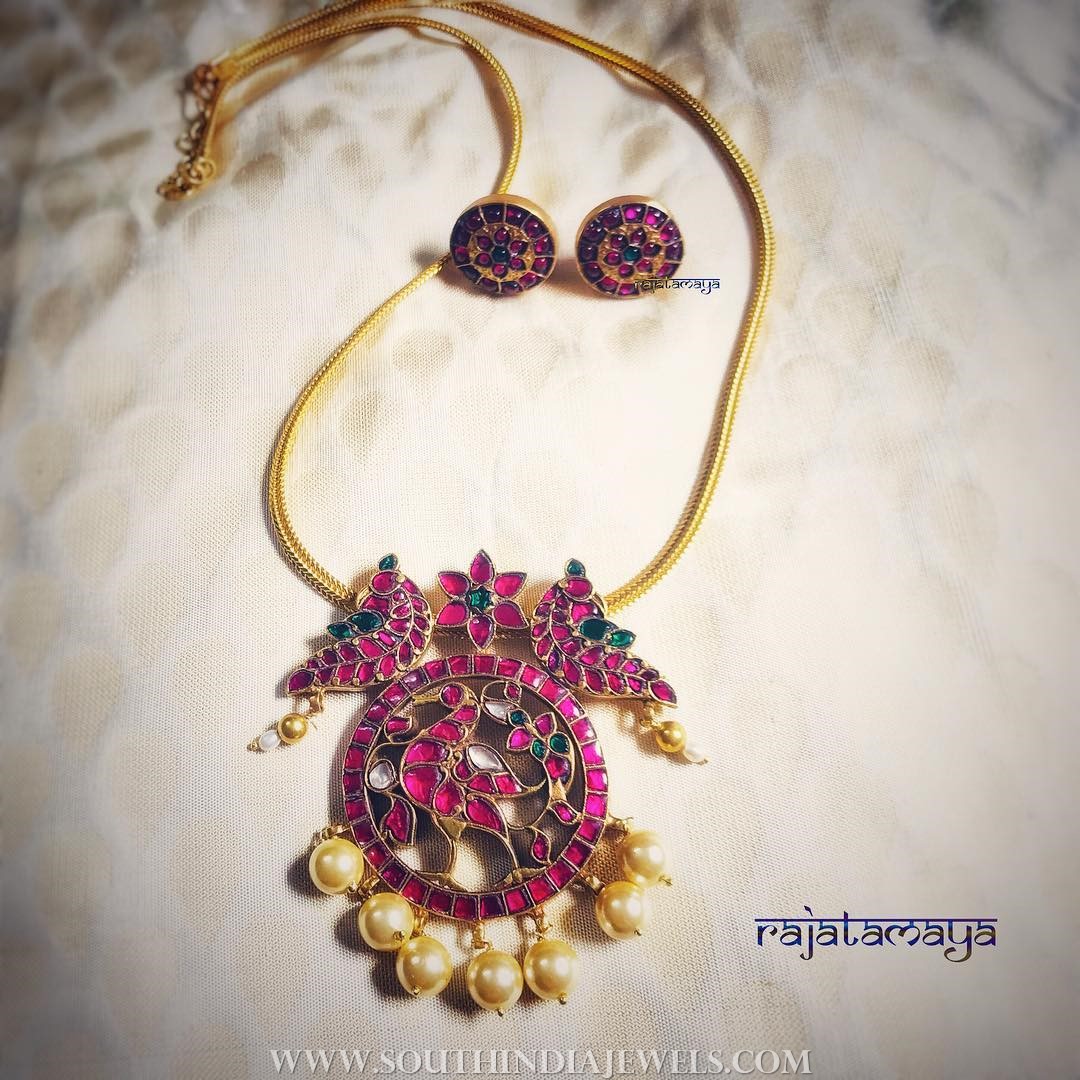 Gold Plated Ruby Necklace Set From Rajatamaya