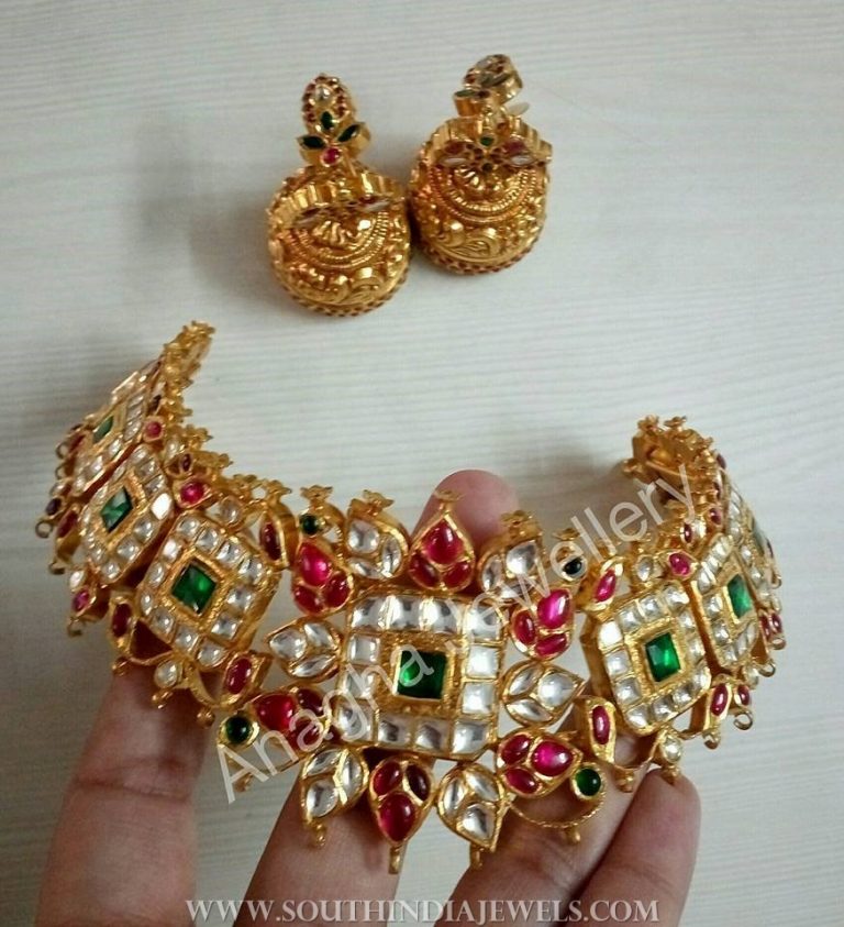 Gold Antique Kundan Choker From Anagha Jewellery
