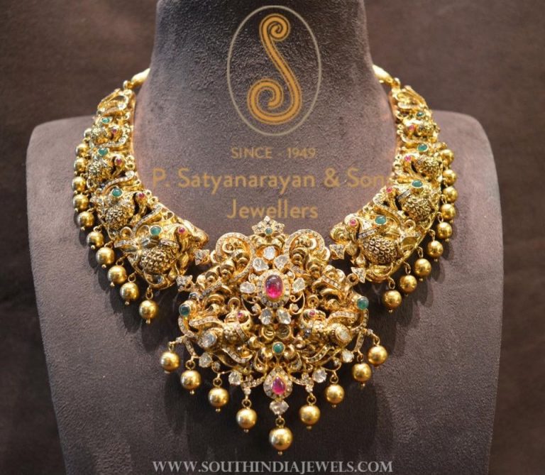 Gold Antique Traditional Peacock Necklace