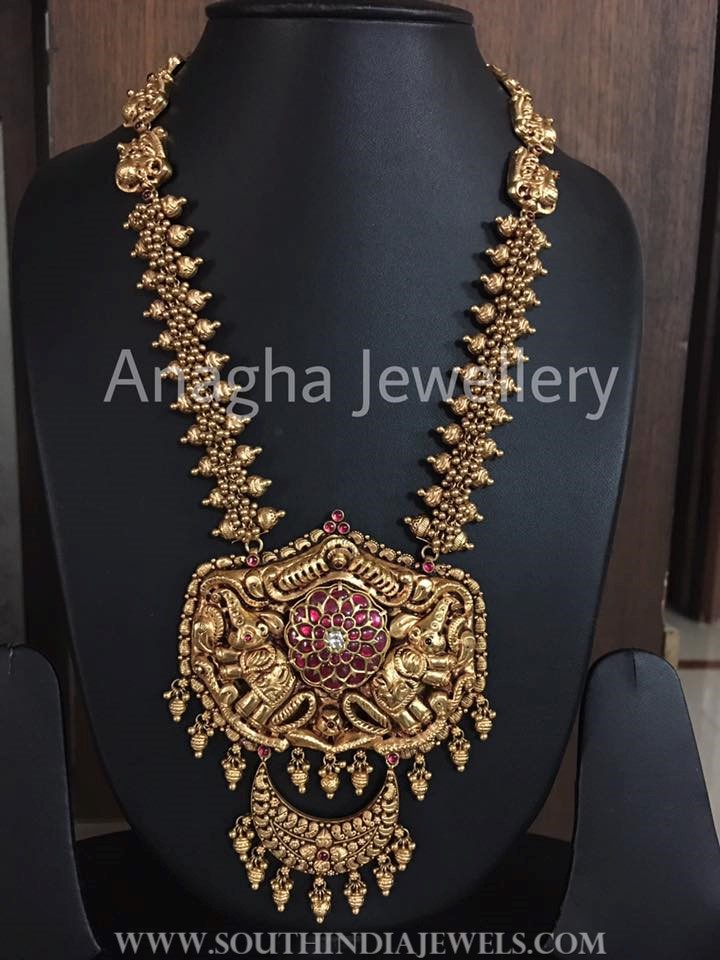 Gold Nakshi Kundan Haram Model