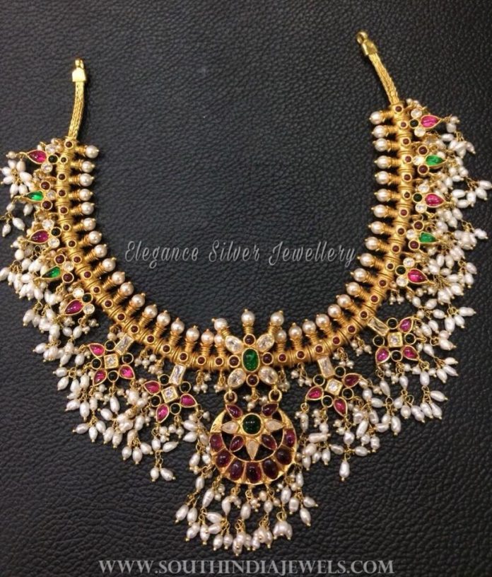 Pure Silver Gold Plated Guttapuslau Necklace - South India Jewels