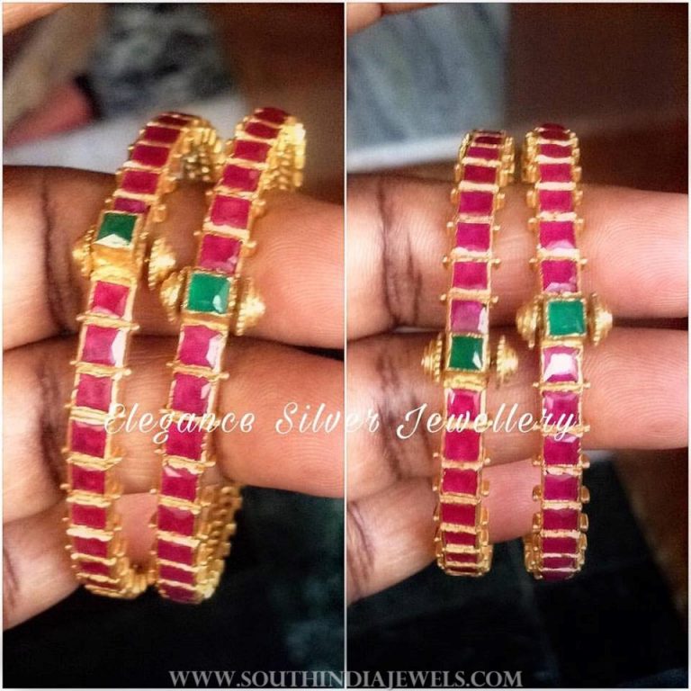 Pure Silver Gold Plated Ruby Bangles