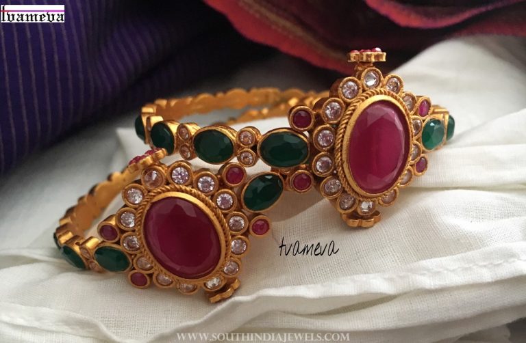 Gold Plated Ruby Emerald Bangles From Tvameva
