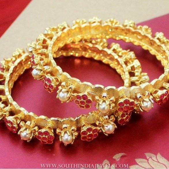 Gold Plated Pearl floral Bangle