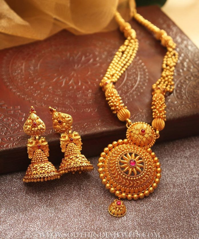 Bridal Haram & Jhumka From Manubhai Jewellers - South India Jewels