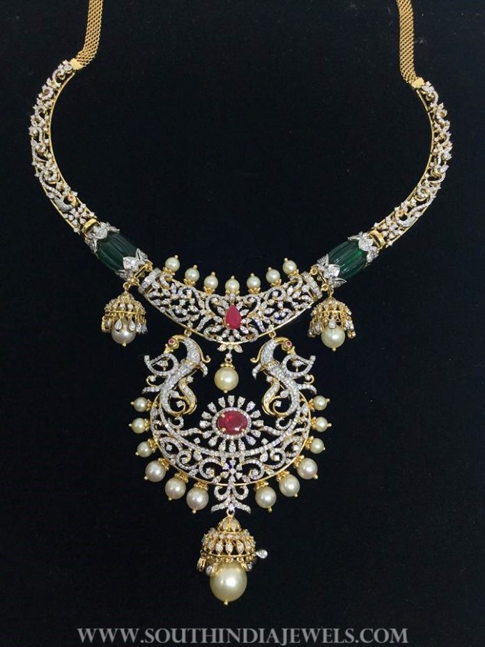 Diamond Peacock Necklace From SBJ - South India Jewels