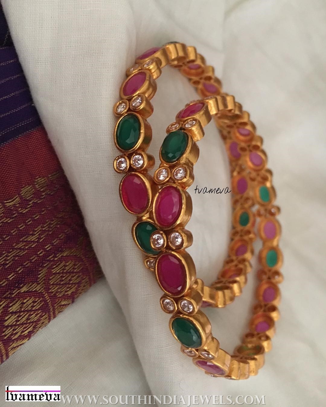 Gold Plated Ruby Emerald Bangle From Tvameva