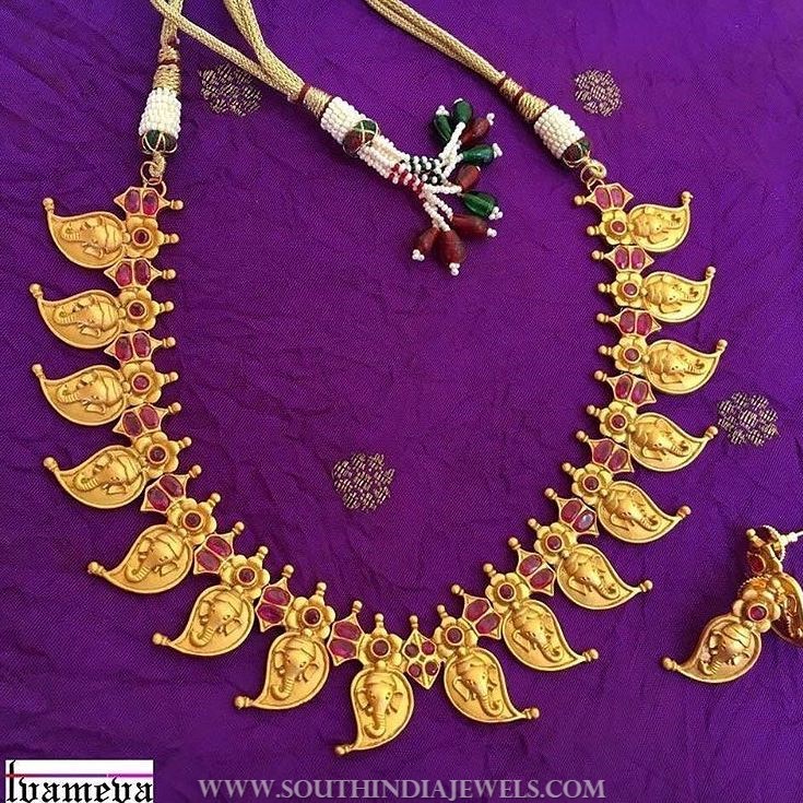 Gold Plated Mango Necklace Set From Tvameva