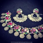 Pure Silver Navarathna Choker Necklace Set