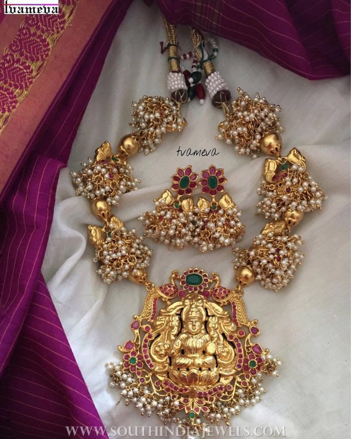 Gold Plated Temple Necklace Set From Tvameva ~ South India Jewels