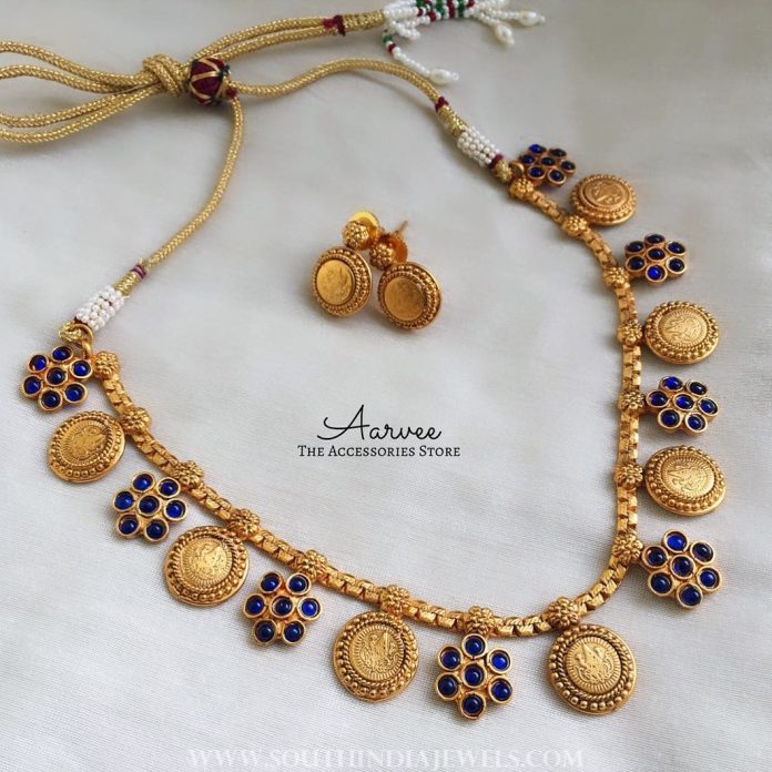 Latest Blue Coin Necklace Set - South India Jewels