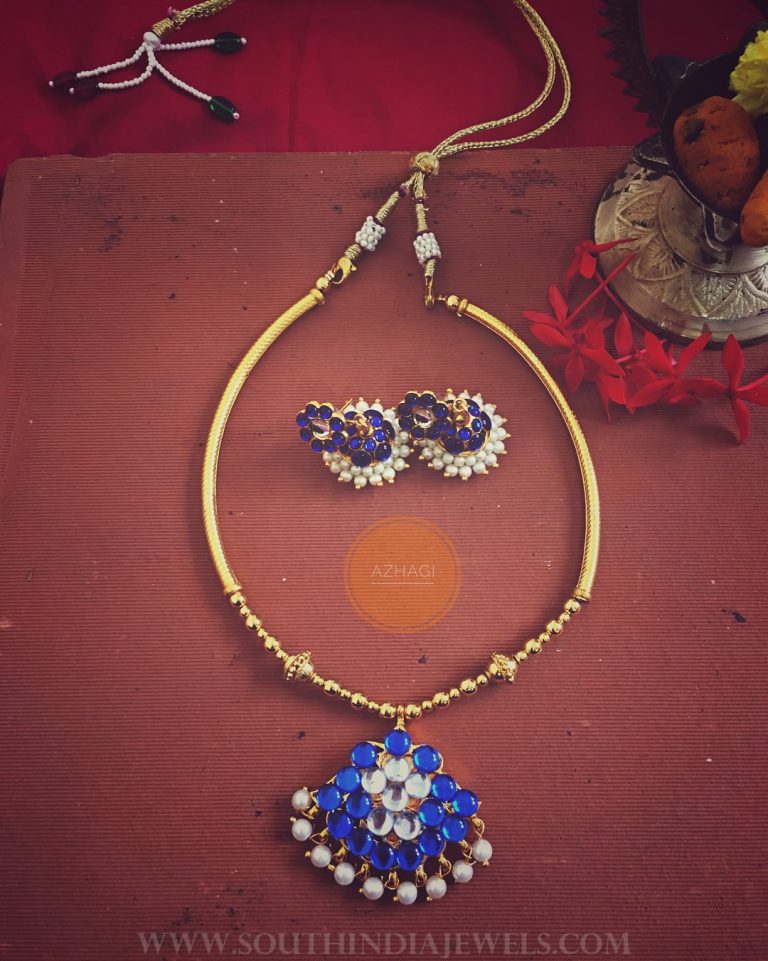 Blue Kemp Attigai Necklace Set