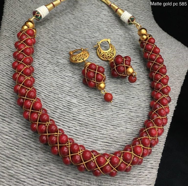 Imitation Coral Necklace Set From Alamkara