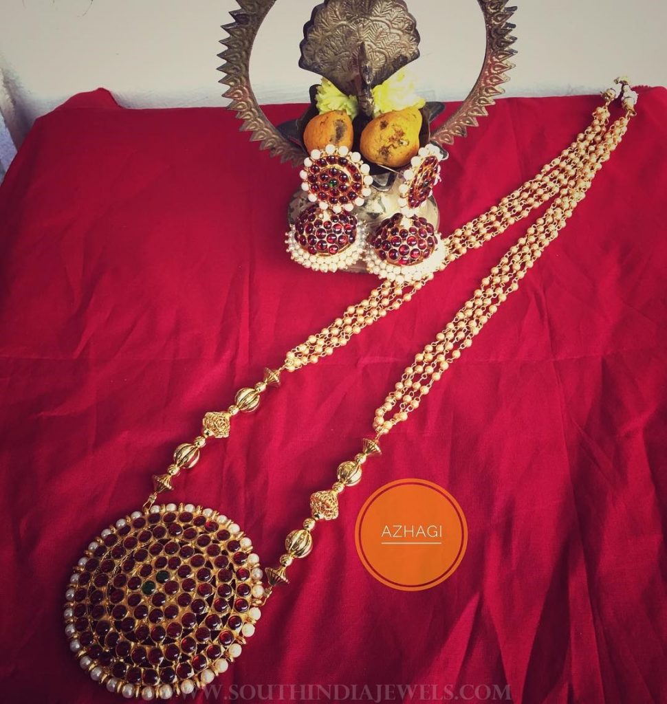Pearl Haram With Kemp Pendant - South India Jewels