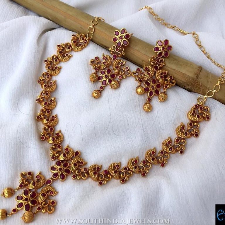 Matt Finish Ruby Necklace Set From Emblish - South India Jewels