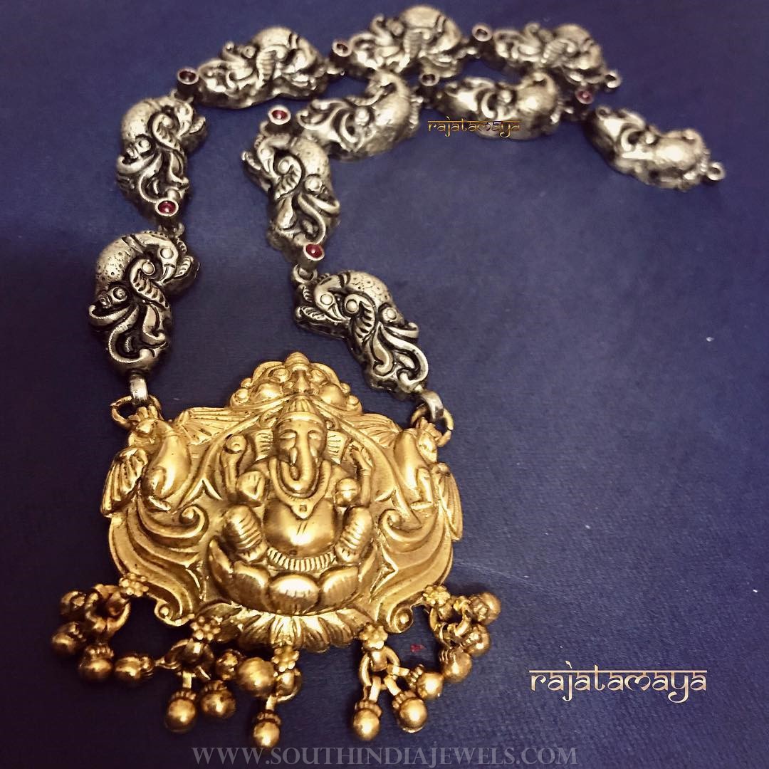 Dual Toned Temple Necklace From Rajatamaya