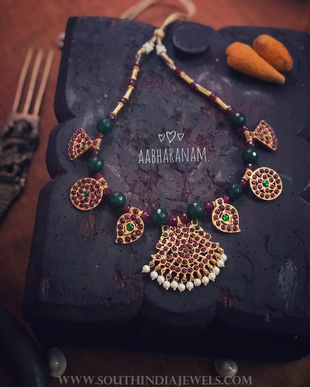 Green Kemp Necklace Set From Aabharanam