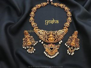 Gold Plated Stone Temple Set - South India Jewels