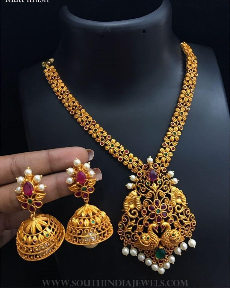 One Gram Gold Peacock Necklace Set From Alamkara