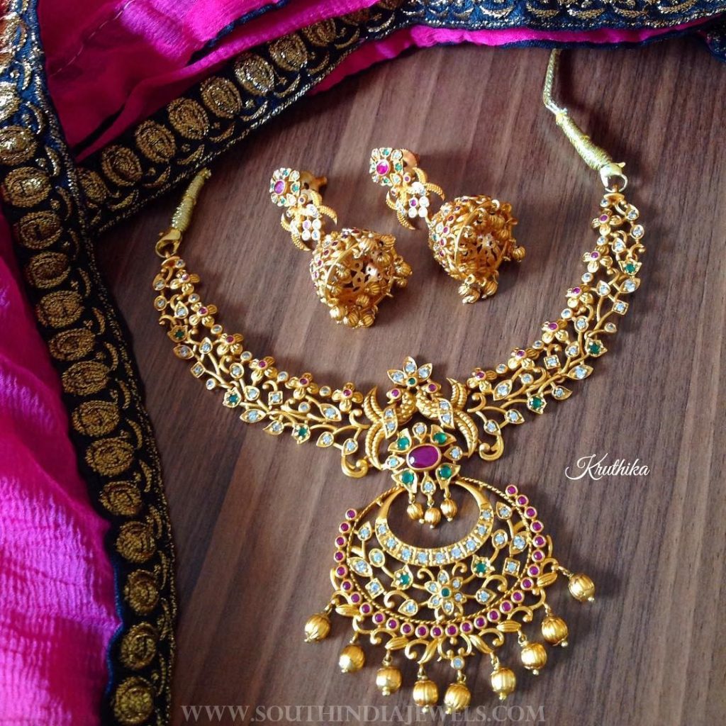 One Gram Gold Stone Set From Kruthika Jewellery - South India Jewels