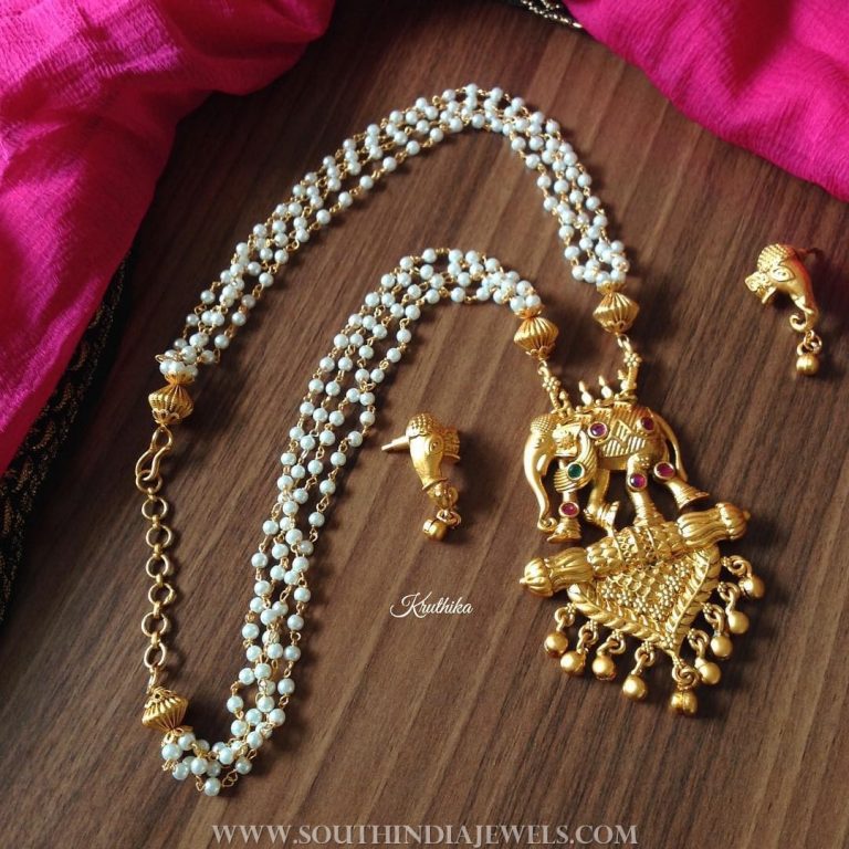Gold plated antique pearl necklace set kruthika jewellery