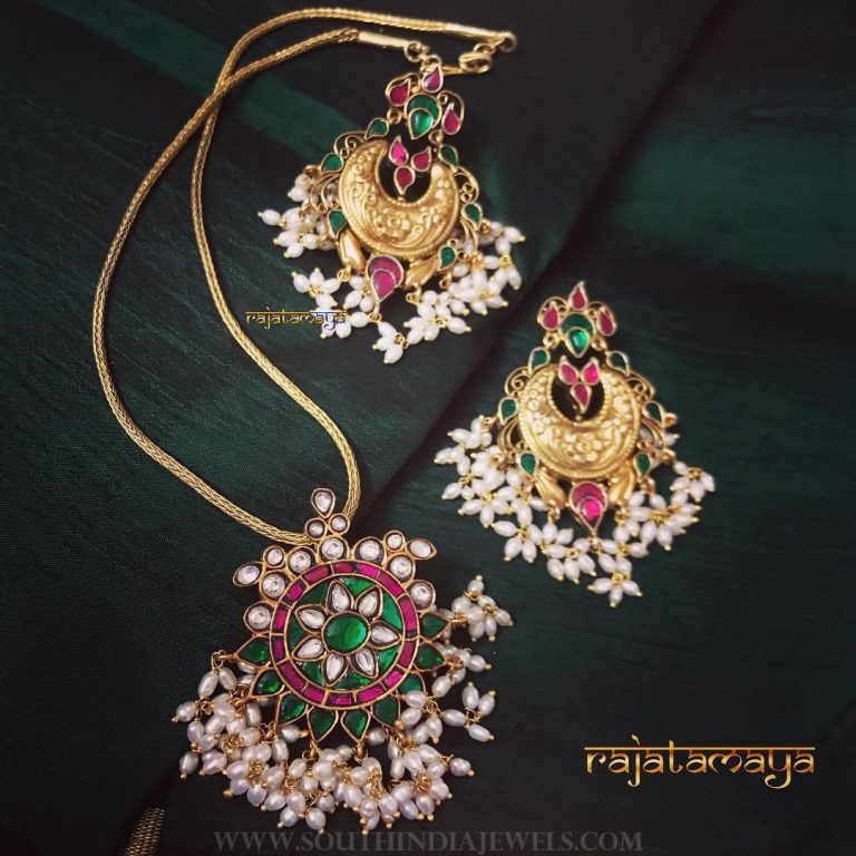 Gold plated pearl short necklace set rajatamaya