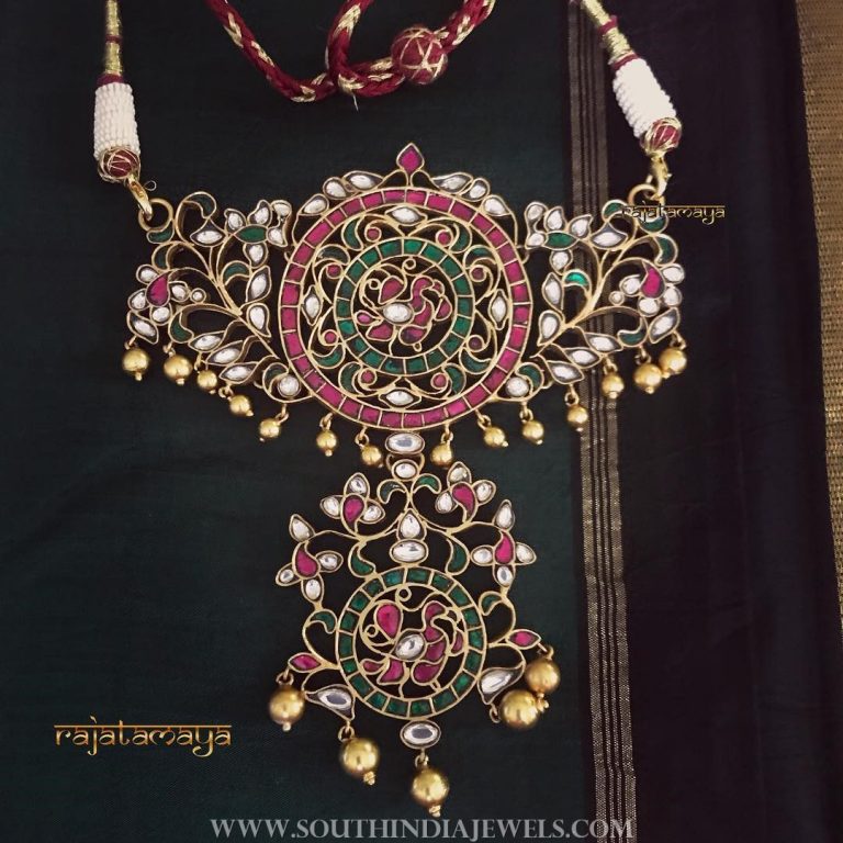 Gold plated ruby emerald pendant rajatamaya
