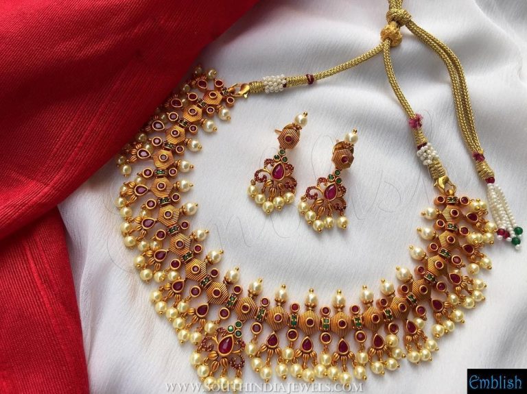 Gold plated ruby pearl necklace set emblishcoimbatore