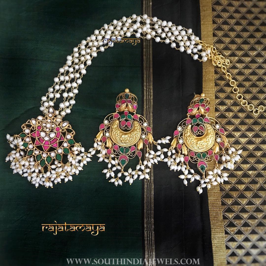 gold plated pearl short necklace set rajatamaya