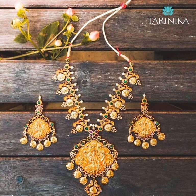 Antique gold plated long necklace set Tarinika