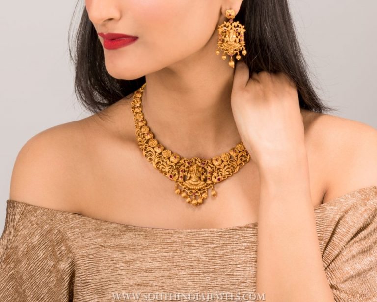 gold plated matt finish temple necklace tarinika