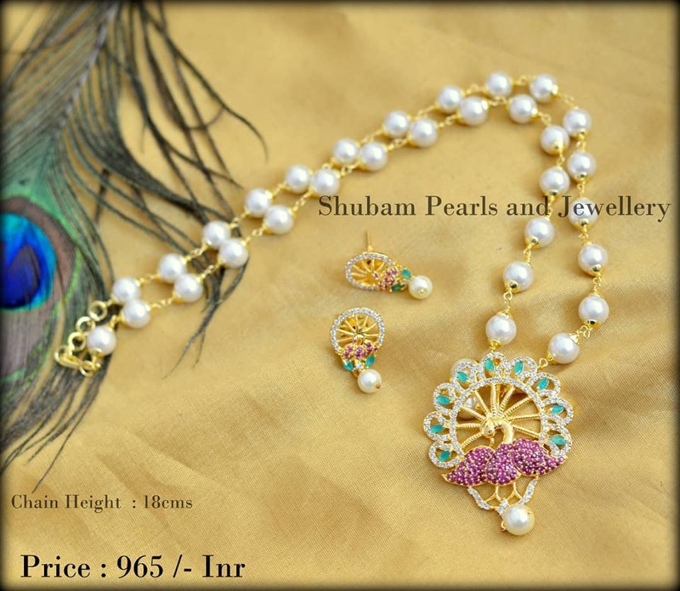Beaded Chain With Peacock Pendant From Shubam Pearls & Jewellery
