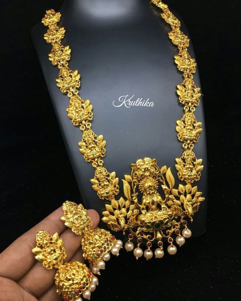 Gold Finish Lakshmi HaramFrom Kruthika Jewellery