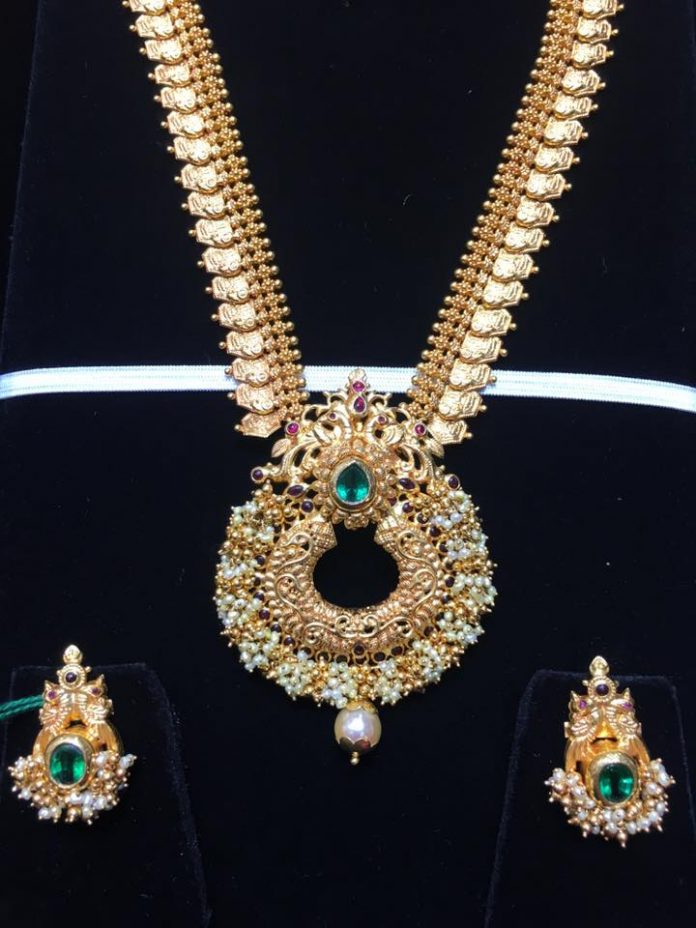 Gold Long Necklace Set From Bhavani Jewellers - South India Jewels