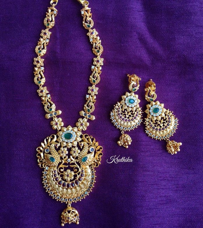 Matt Finish Peacock Necklace From Kruthika Jewellery South India Jewels