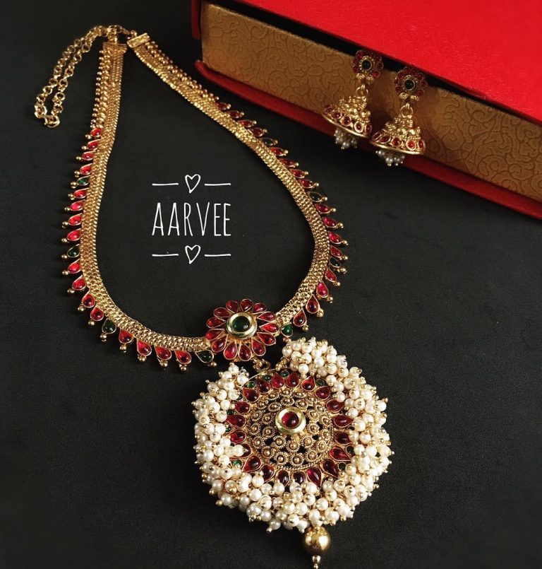 Pearl Bunch Long Necklace Set From Aarvee