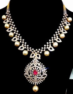 Diamond Necklace With Sea Pearls From Parnicaa - South India Jewels