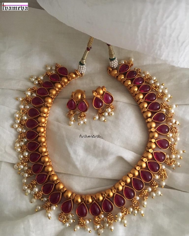 Stylish Ruby Pearl Necklace From Tvameva - South India Jewels