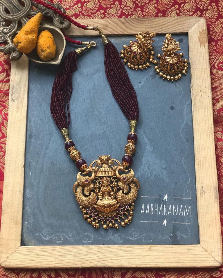 Antique Gold Finish lLakshmi Necklace From Abharanam