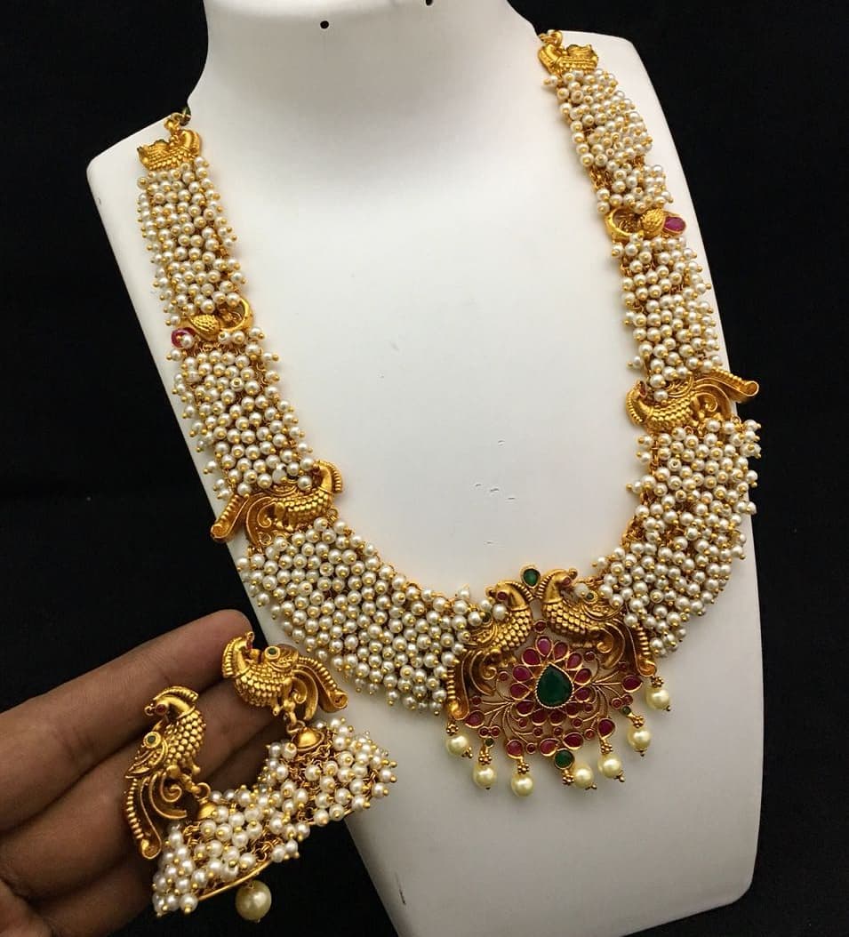 Cluster Pearl haram From Kruthika Jewellery