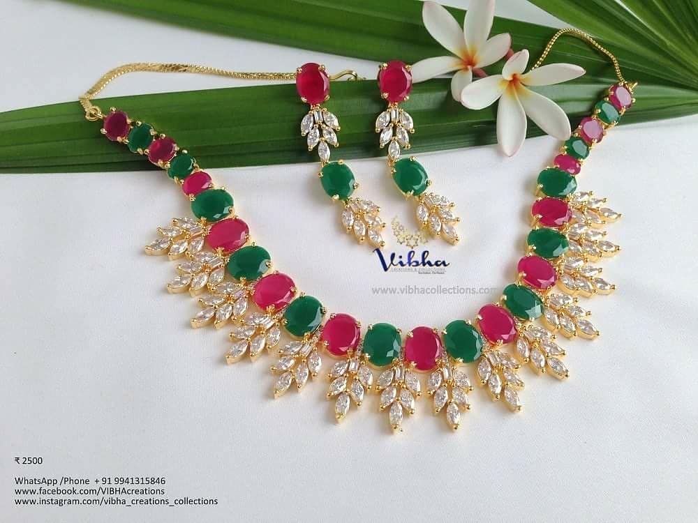 Stunning AD Necklace Collections From Vibha Creations