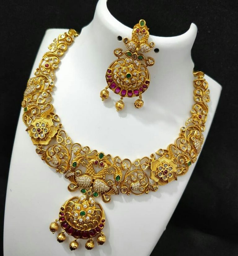 Matte CZ Cutwork Necklace From Kruthika Jewellery