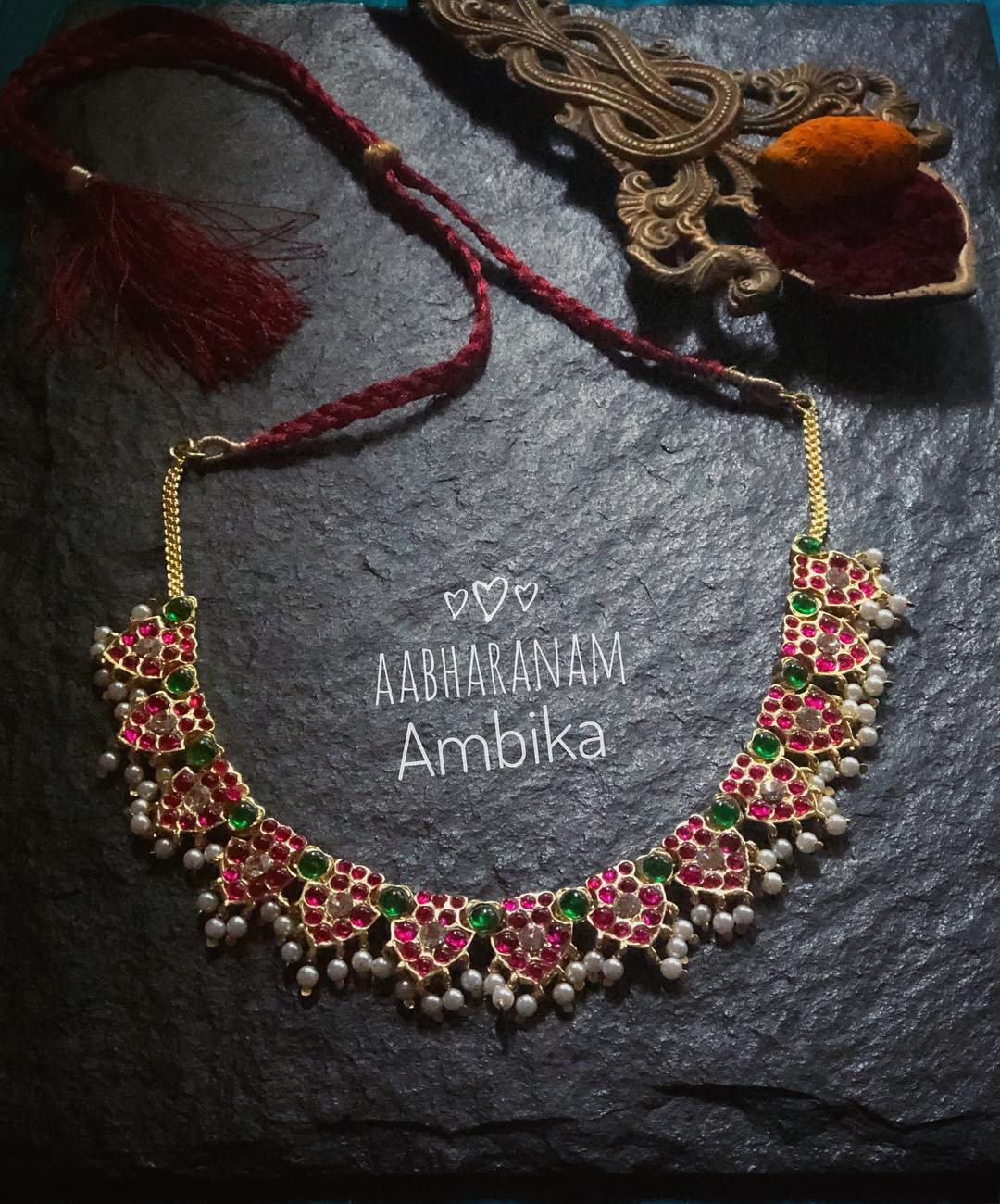 Simple Kemp Necklace From Aabharanam