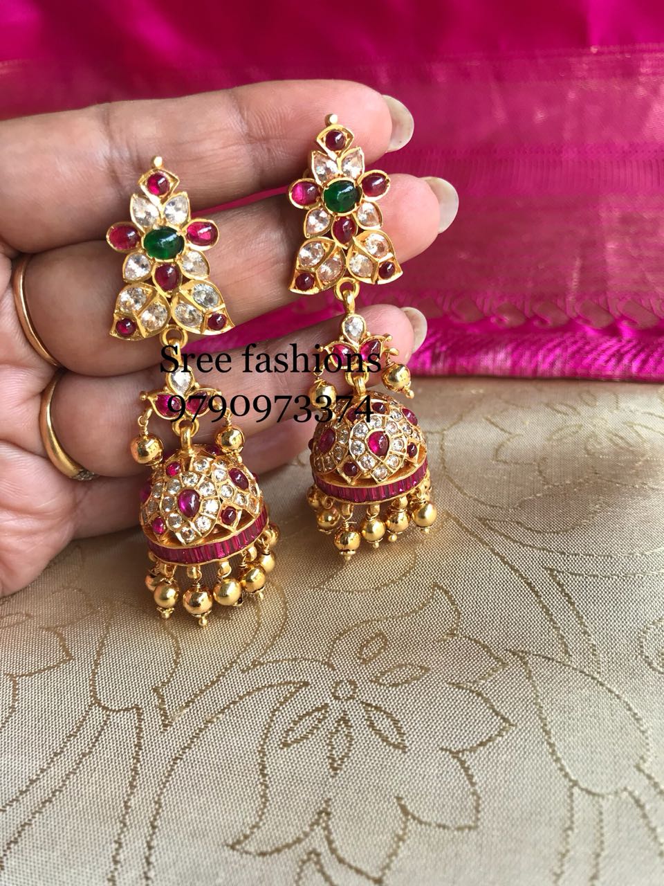 Traditional Stone jhumka From Sree Exotic Jewelleries